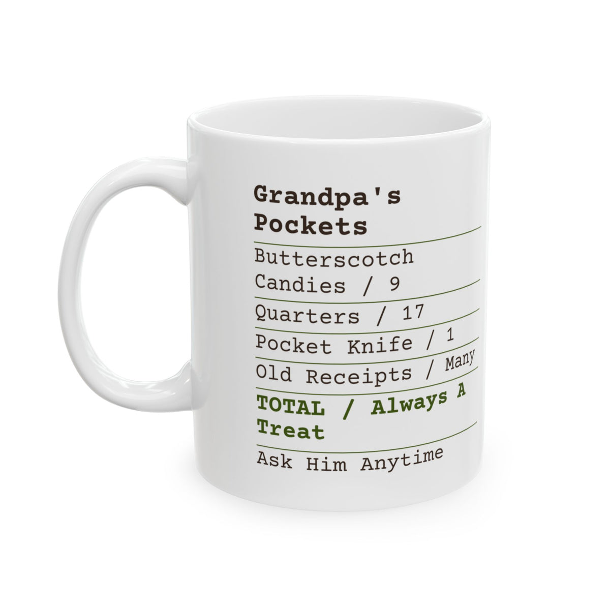Father's Day Coffee Mug Grandpa's Pockets Receipt Butterscotch