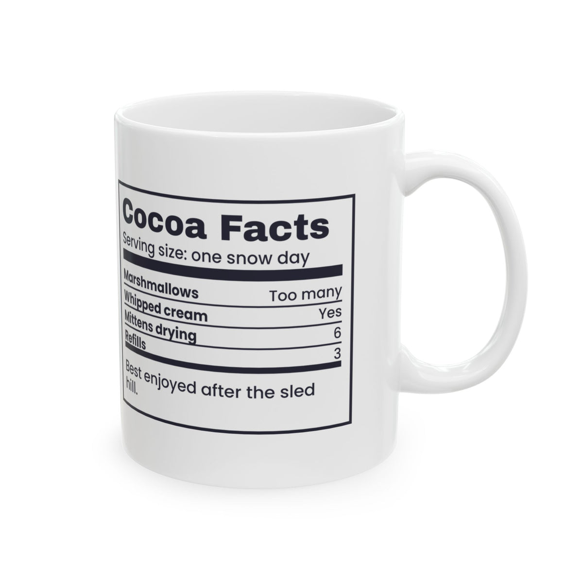 Christmas Cocoa Coffee Mug Cocoa Facts Snow Day Nutrition Label Hot