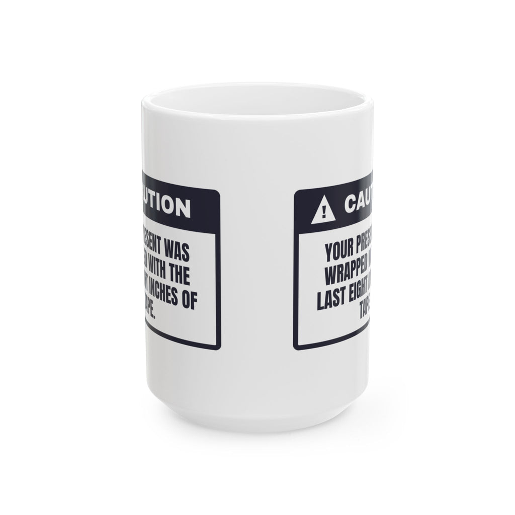 Funny Christmas Coffee Mug Last Eight Inches Of Tape Warning