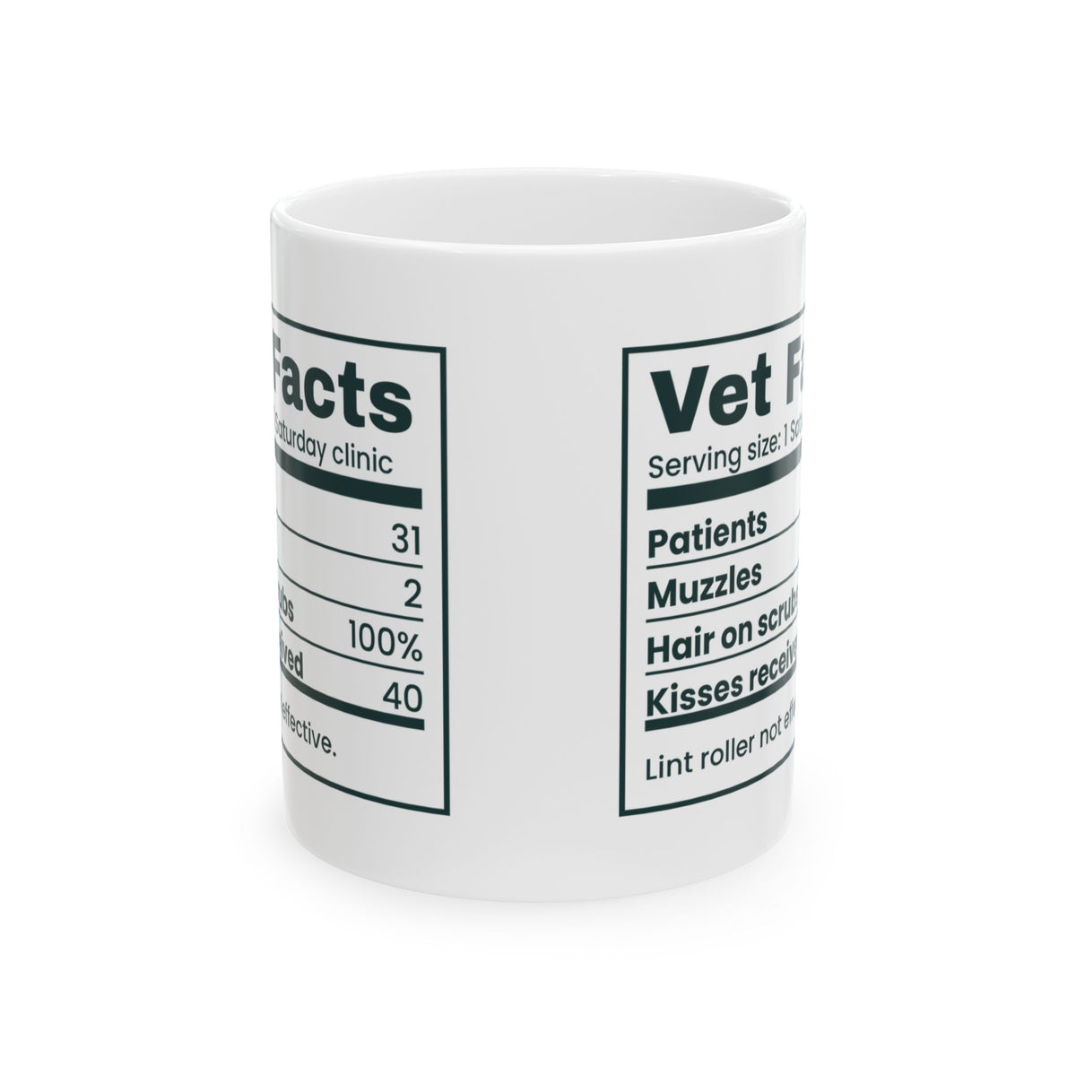 Funny Veterinarian Coffee Mug Vet Facts Nutrition Label