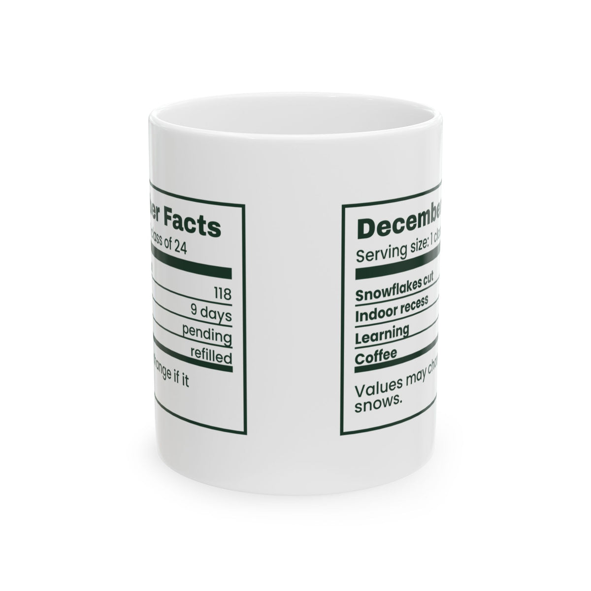 Funny Christmas Coffee Mug December Facts Indoor Recess 9 Days