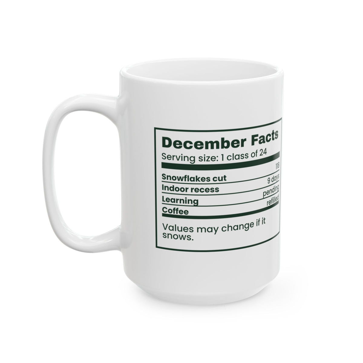 Funny Christmas Coffee Mug December Facts Indoor Recess 9 Days
