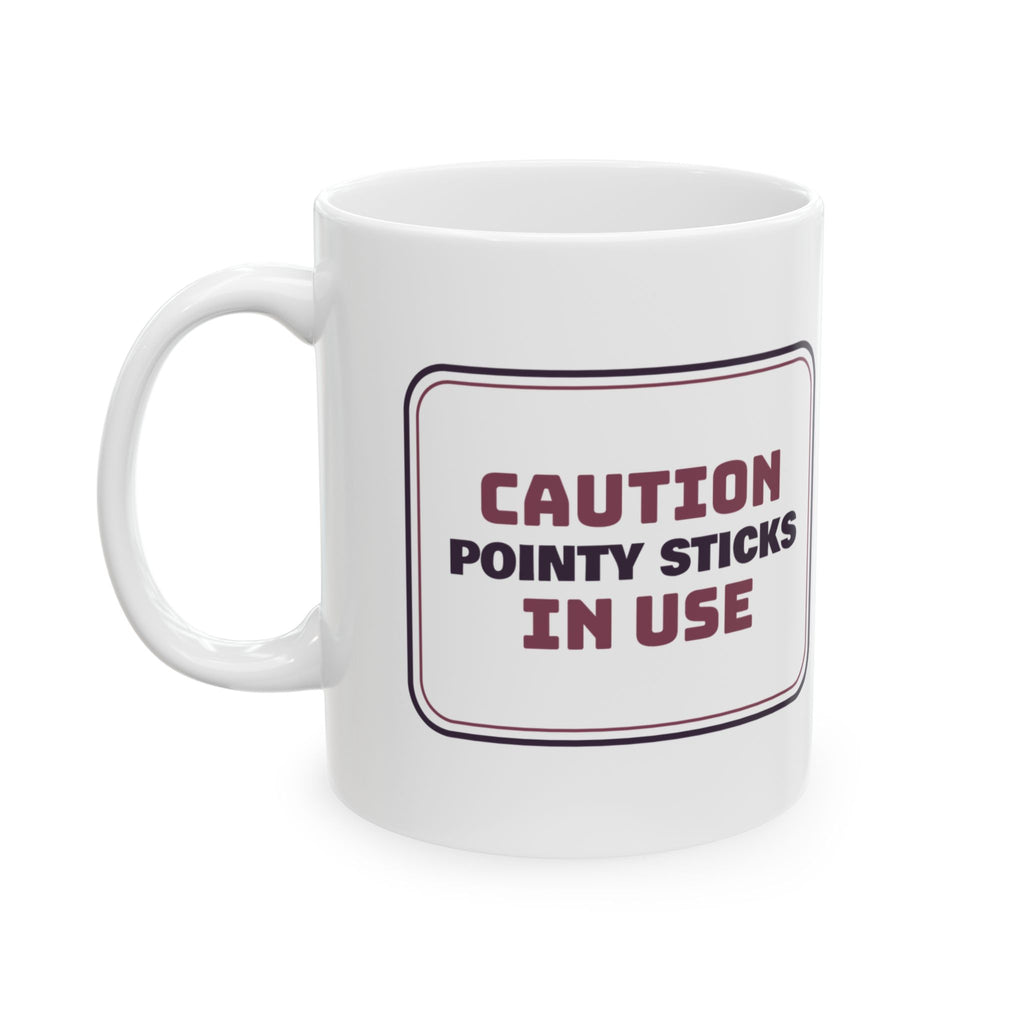 Funny Knitting Coffee Mug Caution Pointy Sticks In Use For Knitters