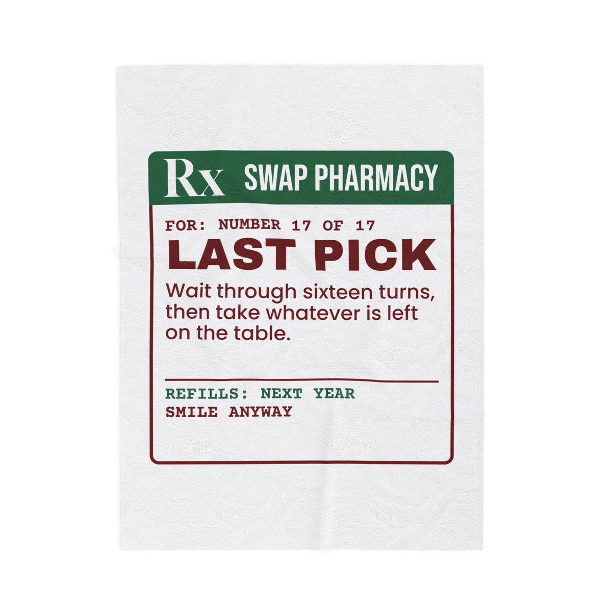 Funny White Elephant Throw Blanket Last Pick Whatever Is Left Prescription