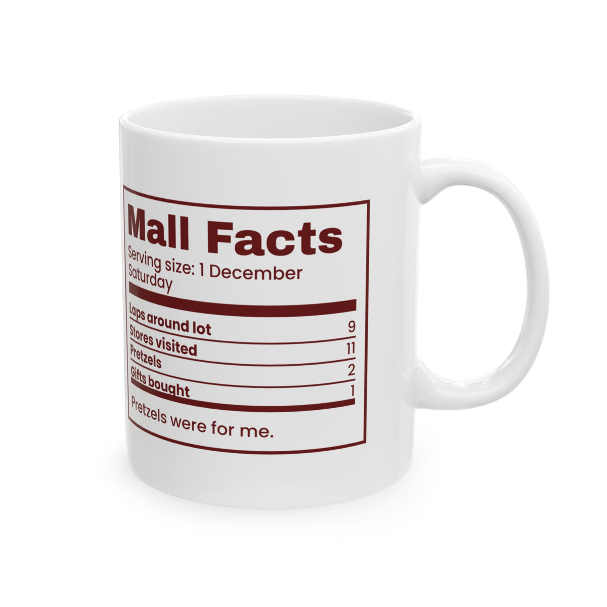 Funny Christmas Shopping Coffee Mug Mall Facts Nutrition Label