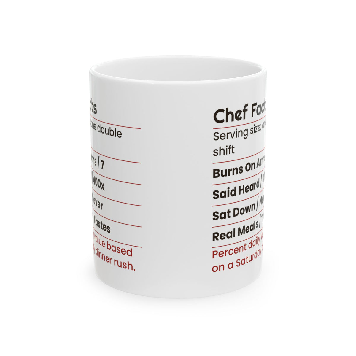 Funny Chef Coffee Mug Chef Facts Nutrition Label For Cooks