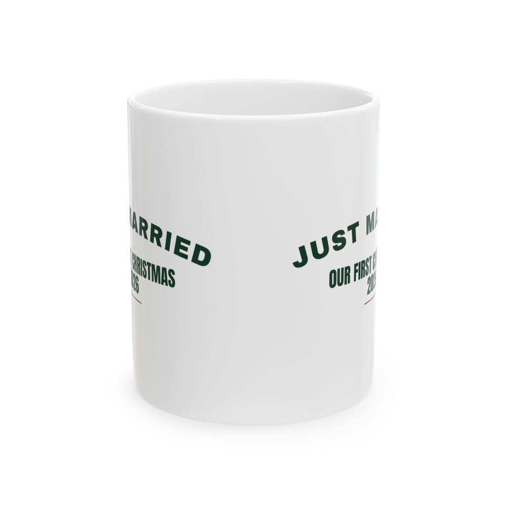 Just Married Our First Christmas 2026 Coffee Mug For Bride And Groom