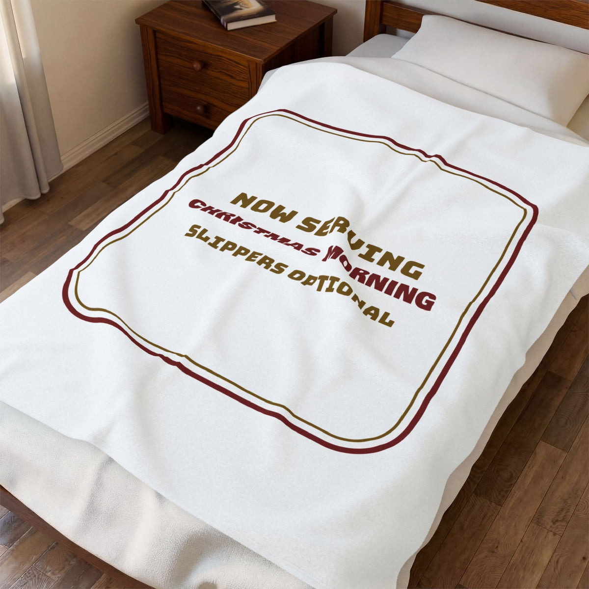 Christmas Throw Blanket Now Serving Christmas Morning Slippers Optional