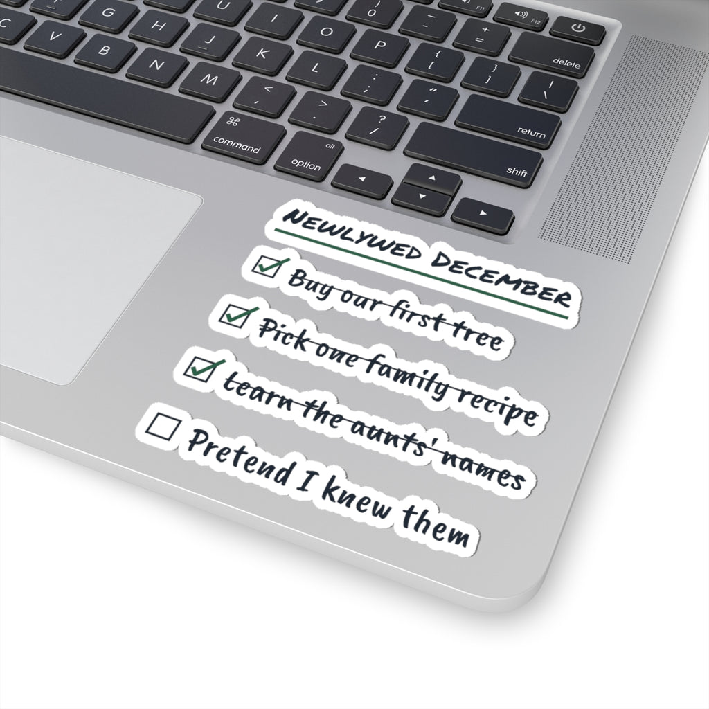 Funny Newlywed Christmas Sticker Learn The Aunts Names Checklist