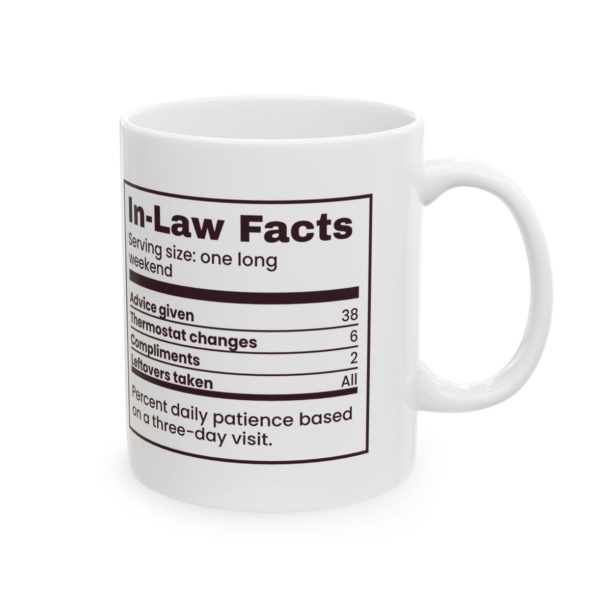 Funny Christmas Coffee Mug In-Law Facts Nutrition Label For Spouses