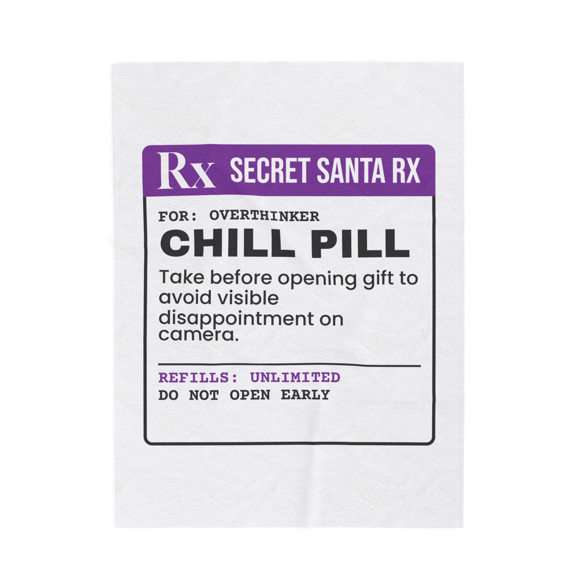 Funny Secret Santa Prescription Throw Blanket Chill Pill Gag Gift Coworker