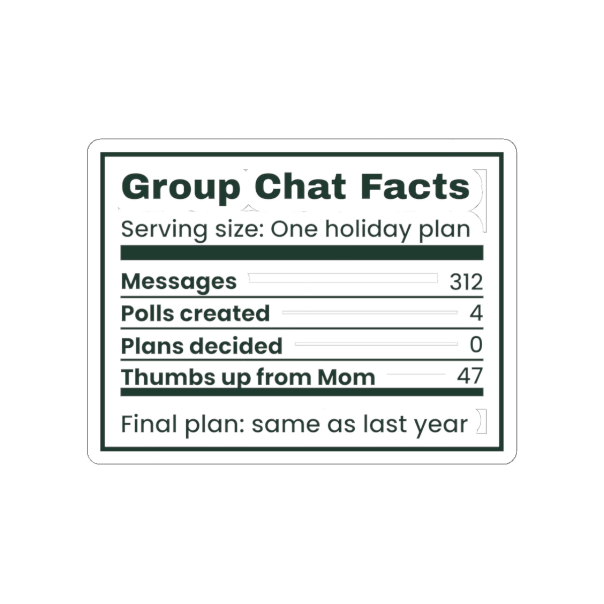 Funny Christmas Family Sticker Group Chat Facts Nutrition Label