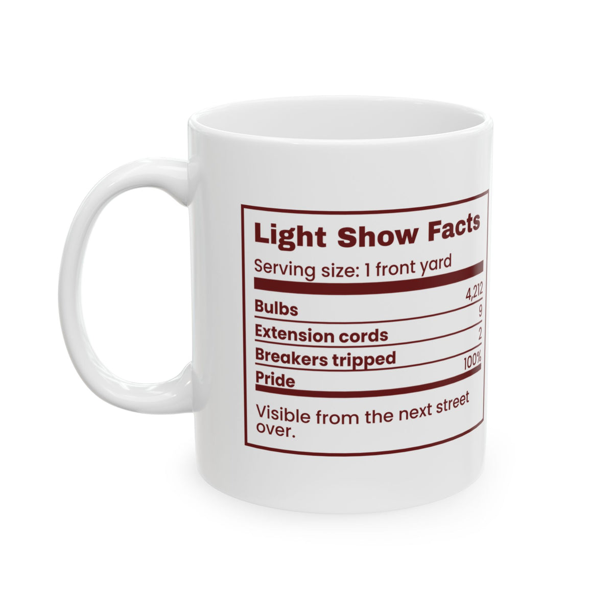Funny Christmas Dad Coffee Mug Light Show Facts Nutrition Label