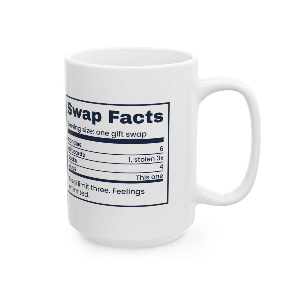 Funny White Elephant Coffee Mug Swap Nutrition Facts Label