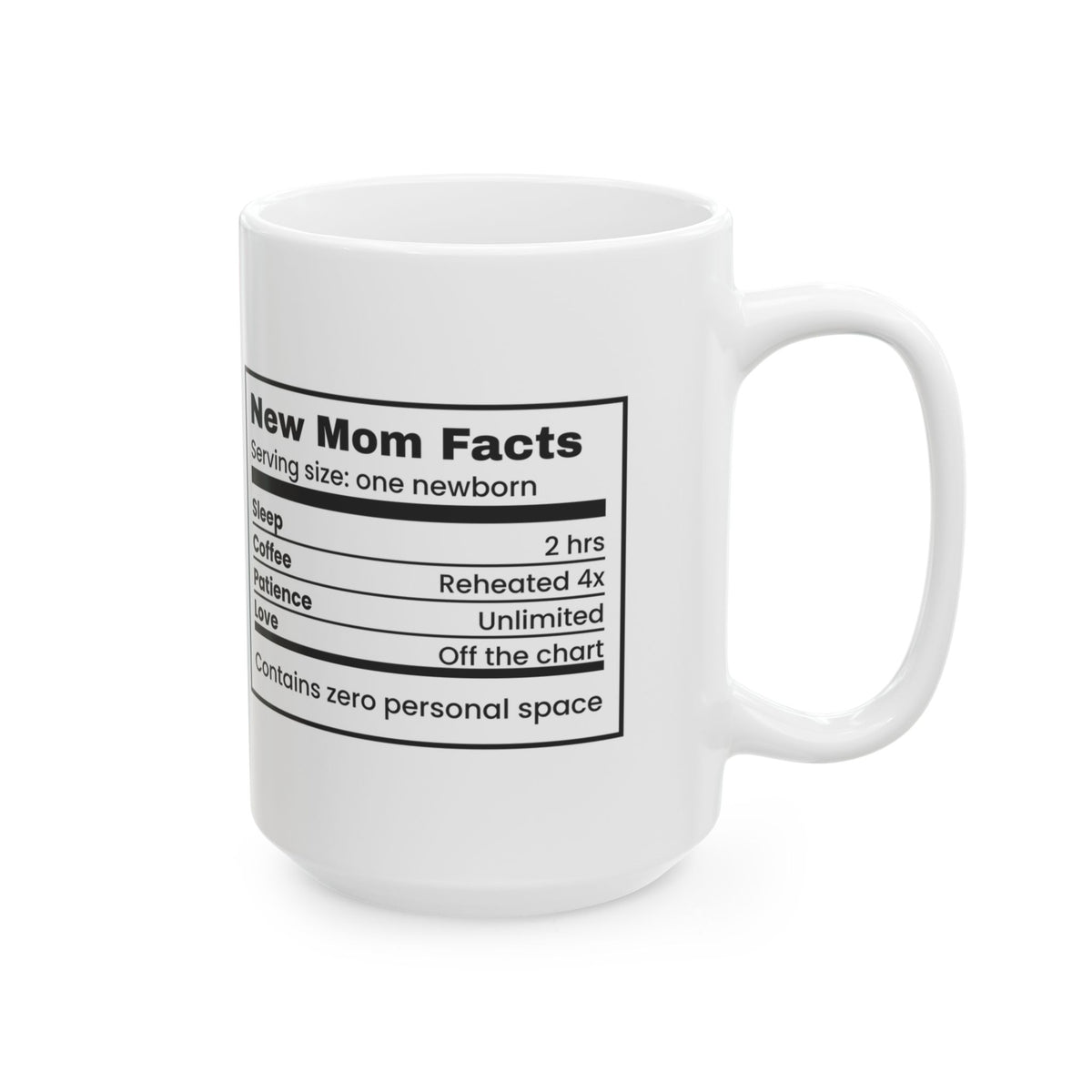 New Mom Coffee Mug Nutrition Facts Label For First Time Moms