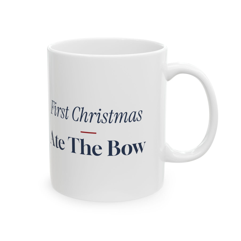Funny Baby's First Christmas Coffee Mug Ate The Bow New Parents