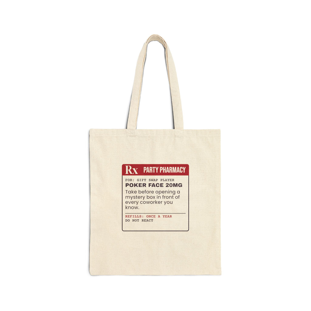 Funny White Elephant Tote Bag Poker Face 20mg Prescription Label