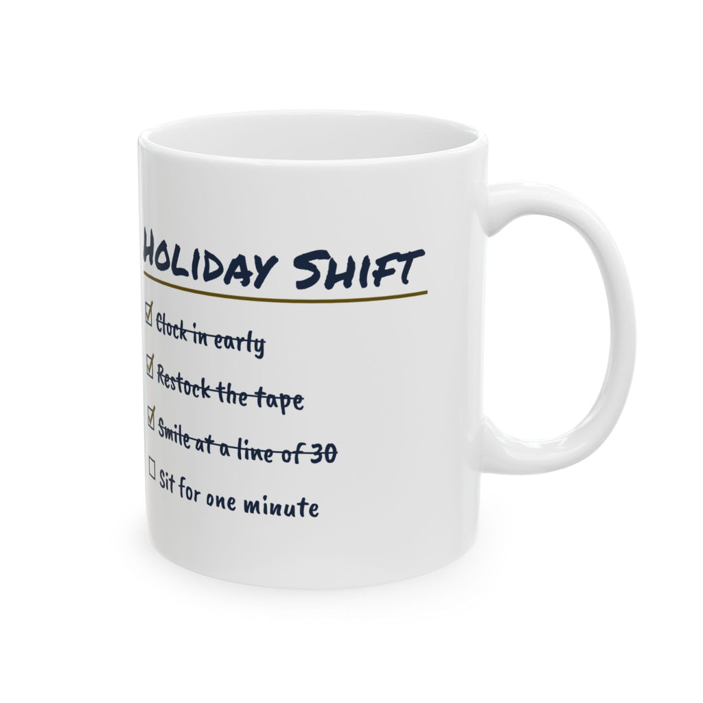 Funny Retail Christmas Coffee Mug Holiday Shift Checklist For Cashiers