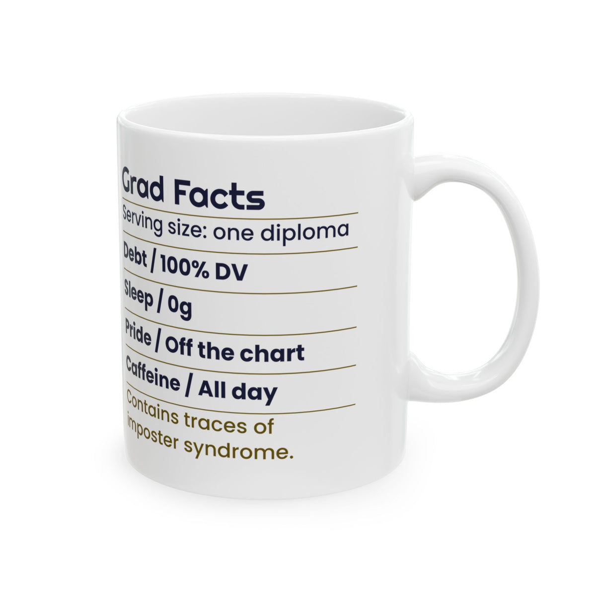 Funny Graduate Coffee Mug Nutrition Facts Label For College Grads