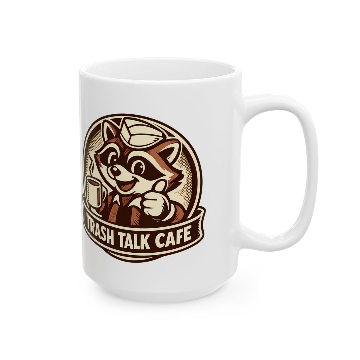 Trash Talk Cafe Funny Retro Raccoon Coffee Mug