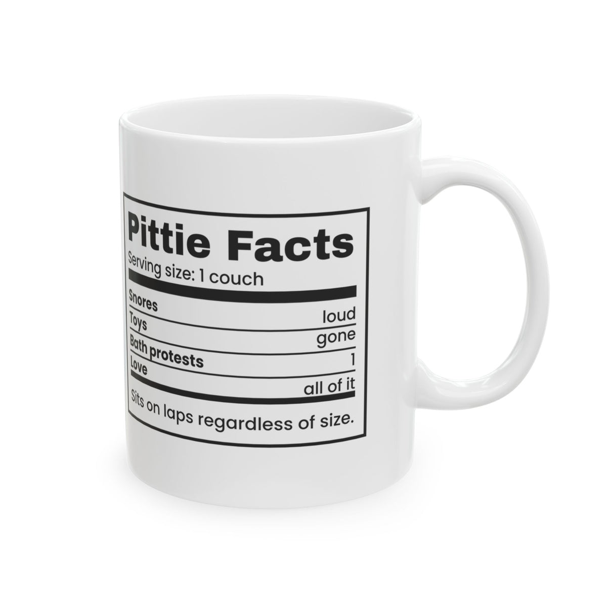 Funny Pit Bull Coffee Mug Pittie Facts Nutrition Label