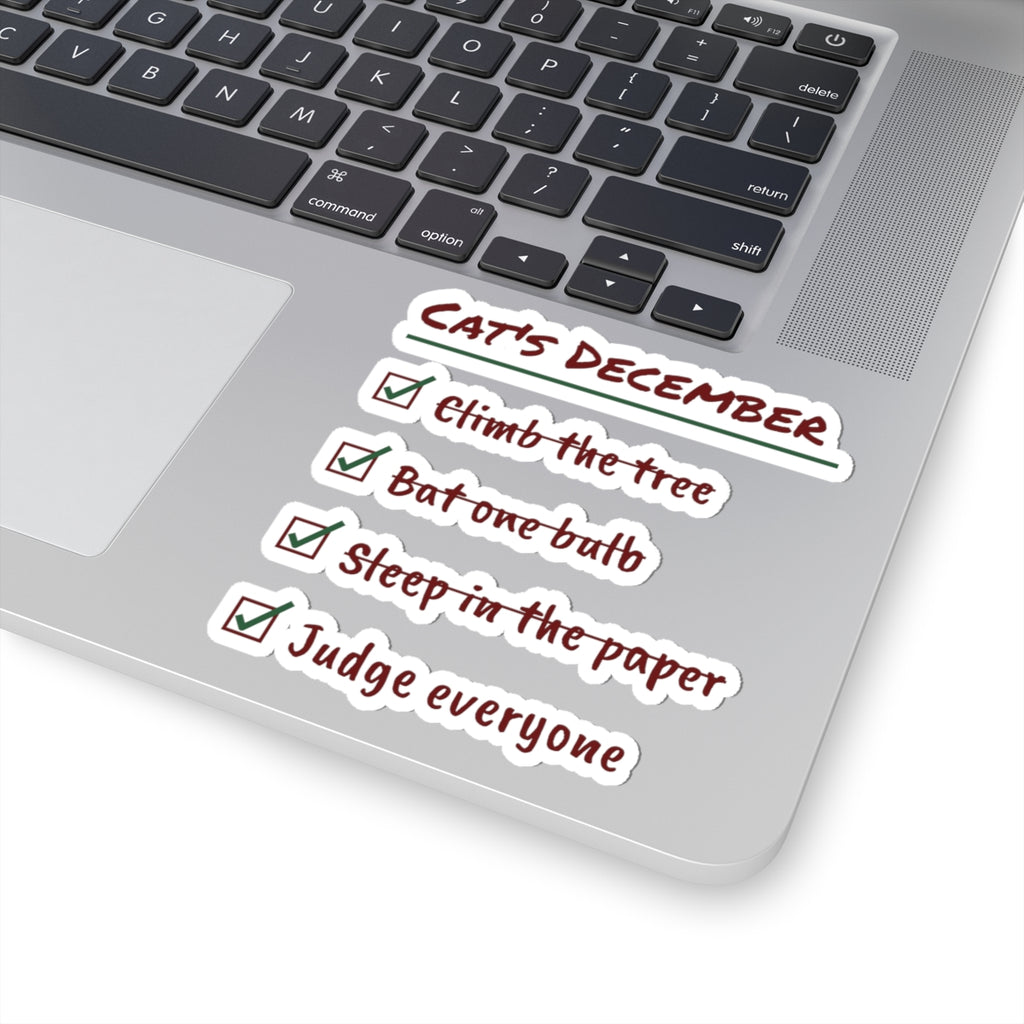 Funny Christmas Cat Sticker Cat's December Checklist