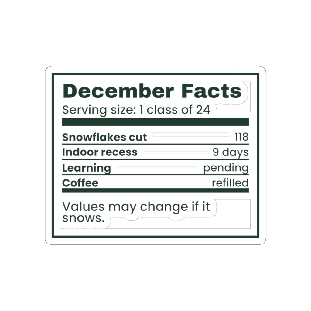 Funny Christmas Sticker December Facts Indoor Recess 9 Days