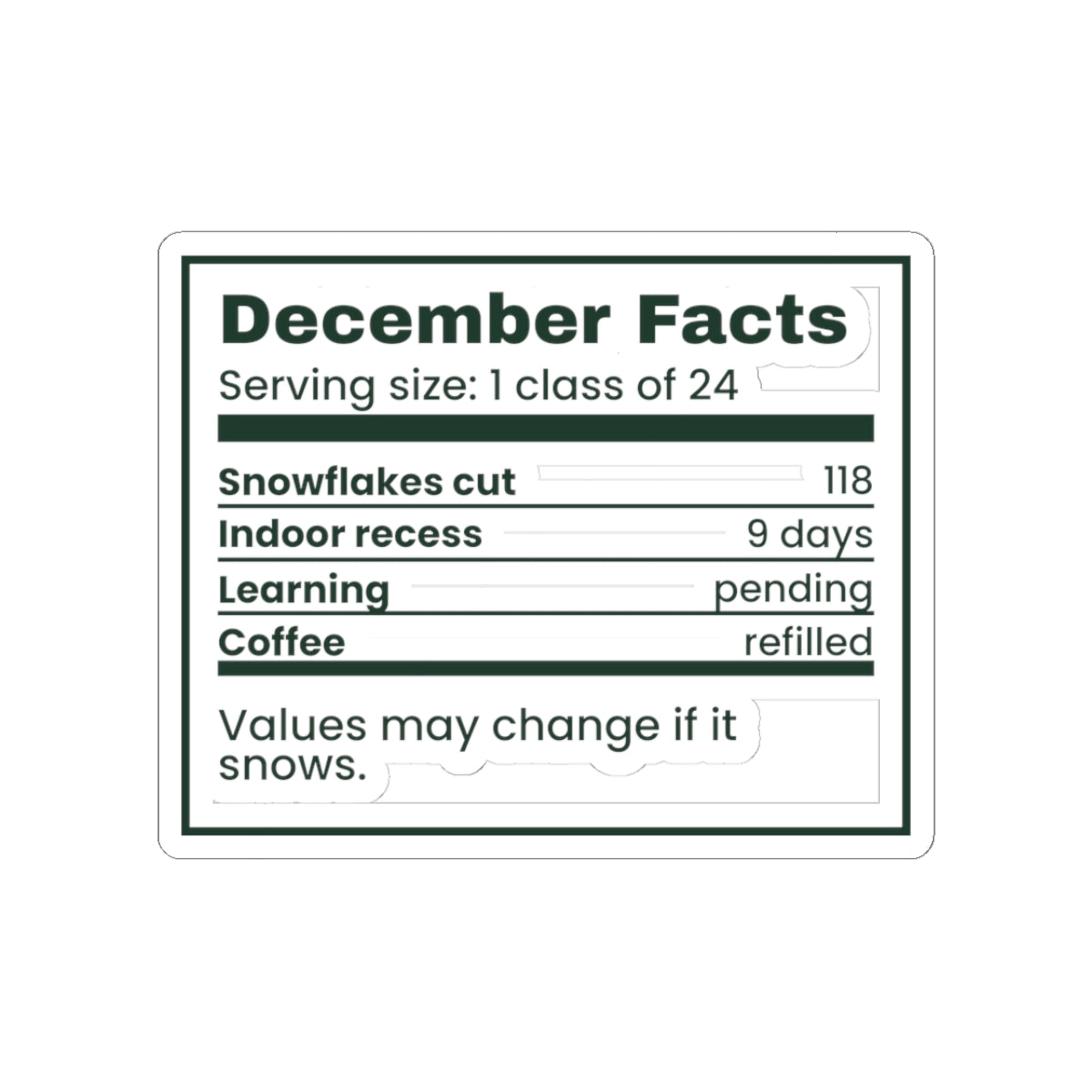 Funny Christmas Sticker December Facts Indoor Recess 9 Days