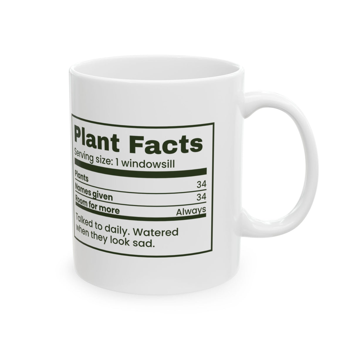 Funny Plant Lover Coffee Mug Plant Facts Nutrition Label