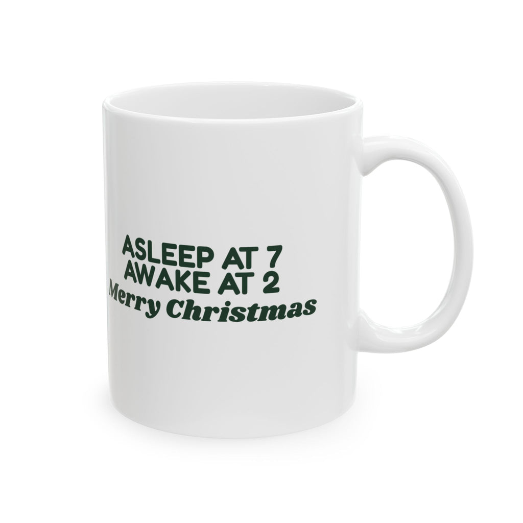 Funny Christmas Coffee Mug Asleep At 7 Awake At 2 For New Parents