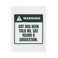 Funny Cat Christmas Throw Blanket Warning Cat Heard A Suggestion