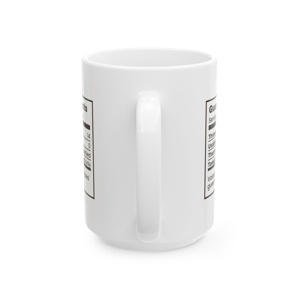 Funny In-Laws Christmas Visit Coffee Mug Guest Room Facts Label