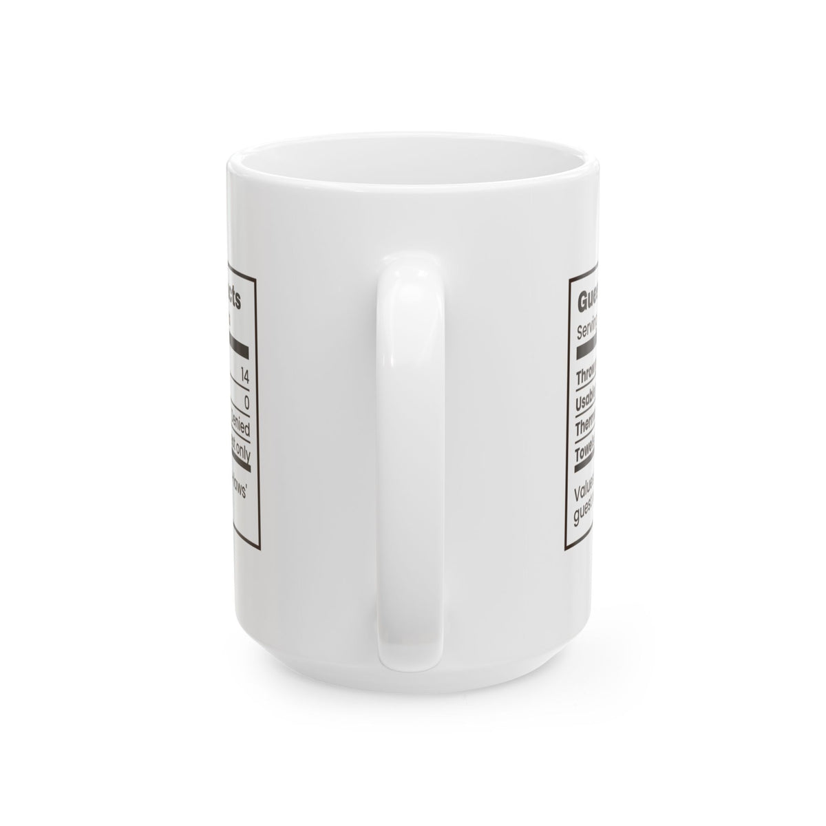 Funny In-Laws Christmas Visit Coffee Mug Guest Room Facts Label
