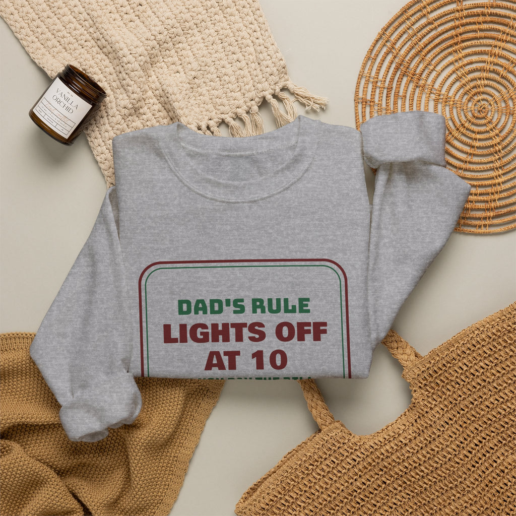 Funny Christmas Dad Sweatshirt Lights Off At 10 Or Pay The Bill