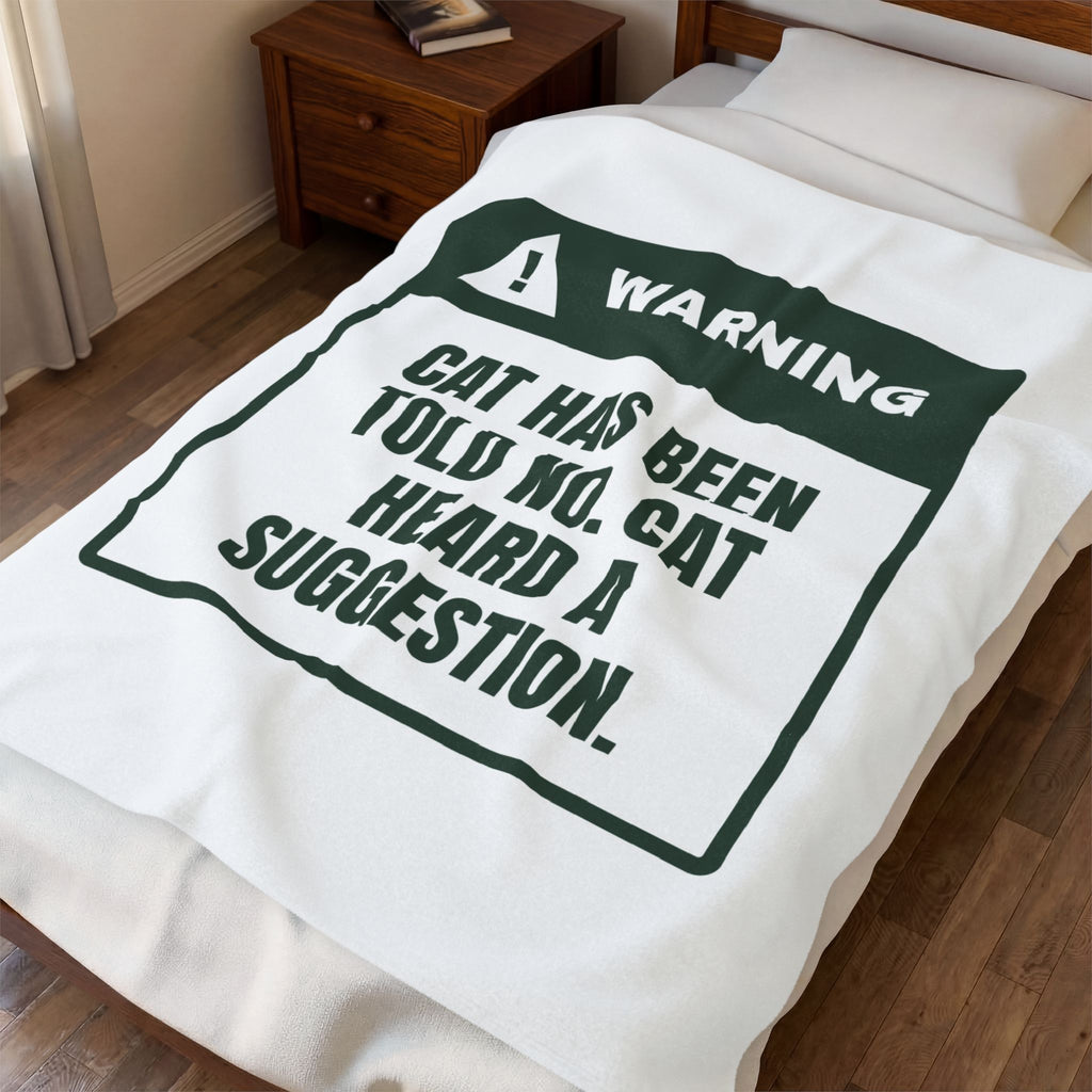 Funny Cat Christmas Throw Blanket Warning Cat Heard A Suggestion