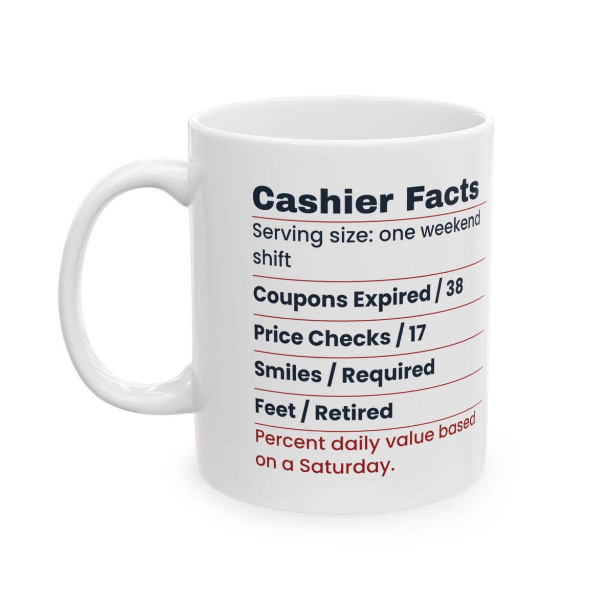 Funny Cashier Coffee Mug Cashier Facts Nutrition Label