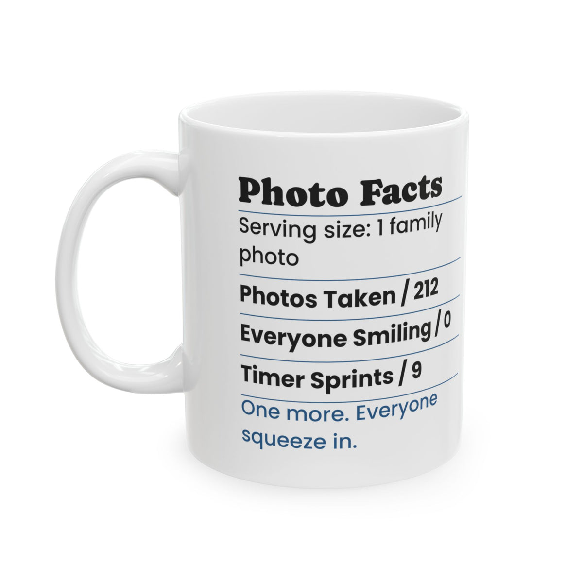 Funny Family Christmas Coffee Mug Photo Facts Family Photographer Label