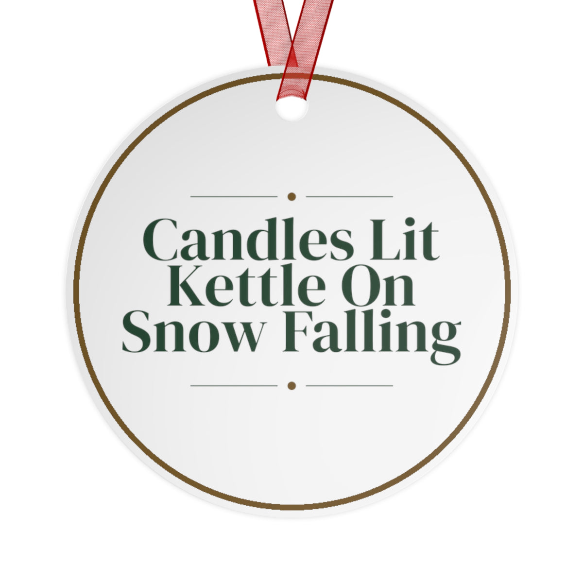 Christmas Ornament Candles Lit Kettle On Snow Falling