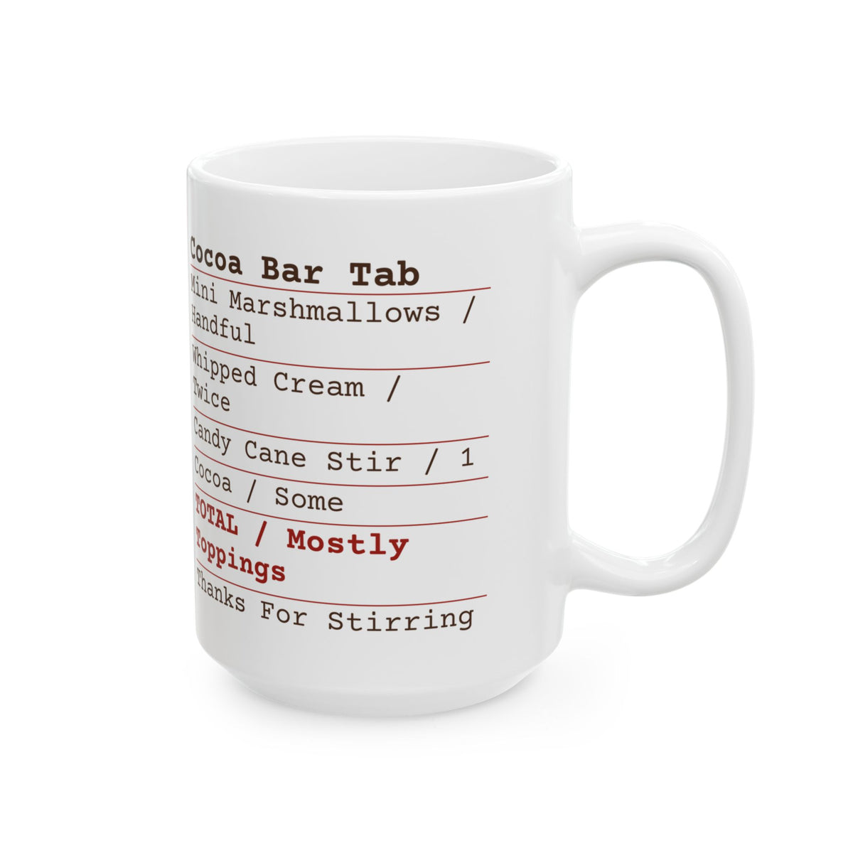 Hot Cocoa Coffee Mug Cocoa Bar Tab Receipt Mostly Toppings For Cocoa Lovers