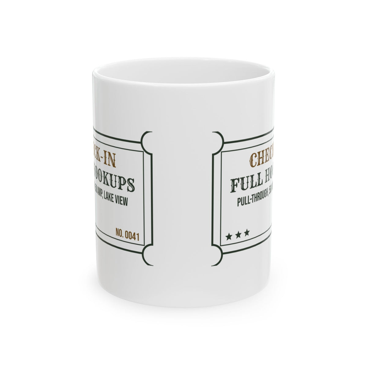 RV Coffee Mug Pull-Through Site Fifty Amp Lake View