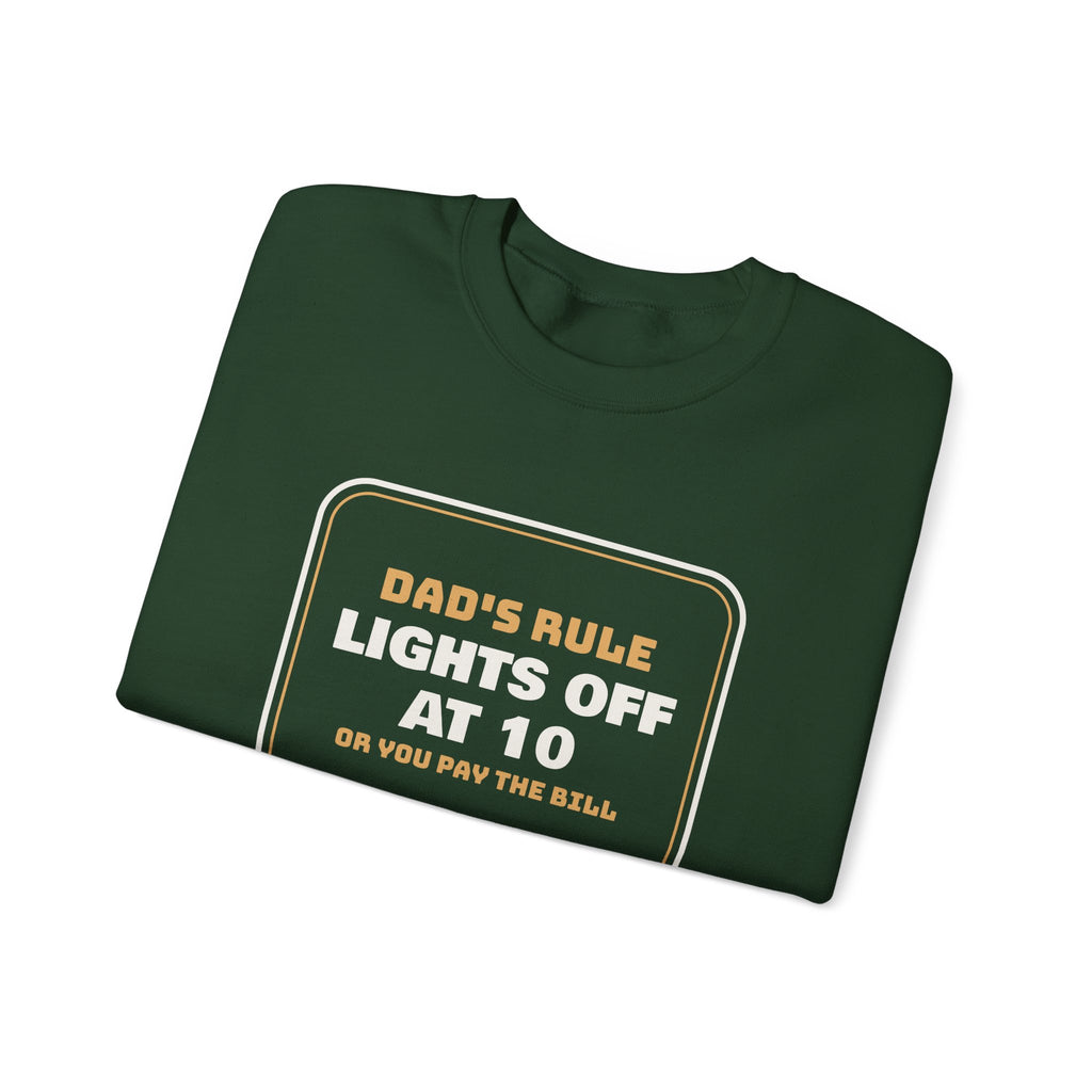 Funny Christmas Dad Sweatshirt Lights Off At 10 Or Pay The Bill
