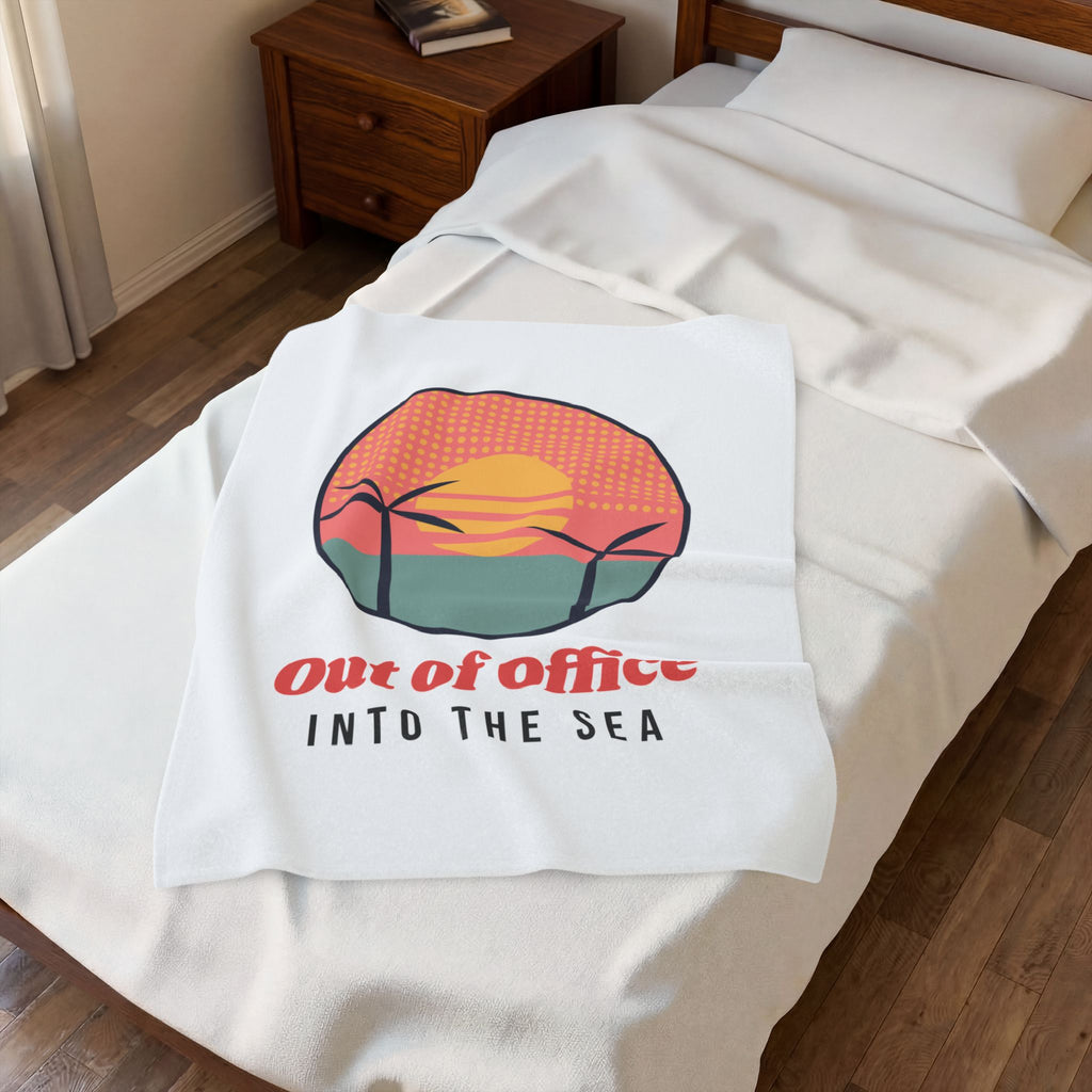 Retro Beach Throw Blanket Out Of Office Into The Sea