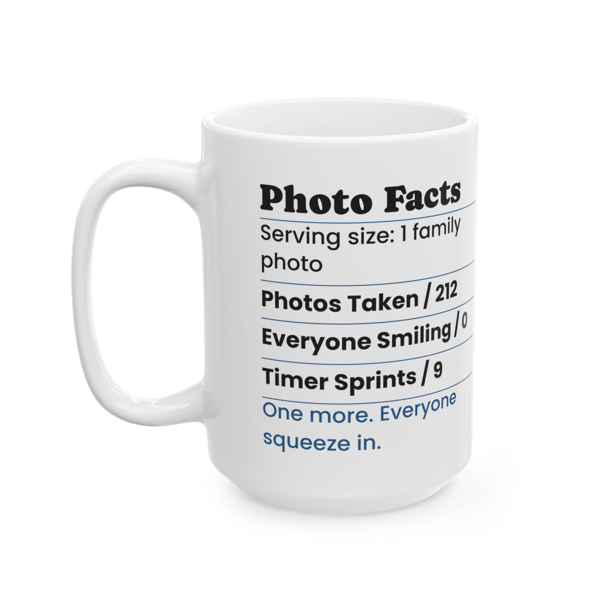 Funny Family Christmas Coffee Mug Photo Facts Family Photographer Label
