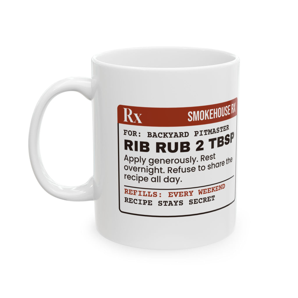 Funny BBQ Coffee Mug Rib Rub Prescription Label Recipe Stays Secret