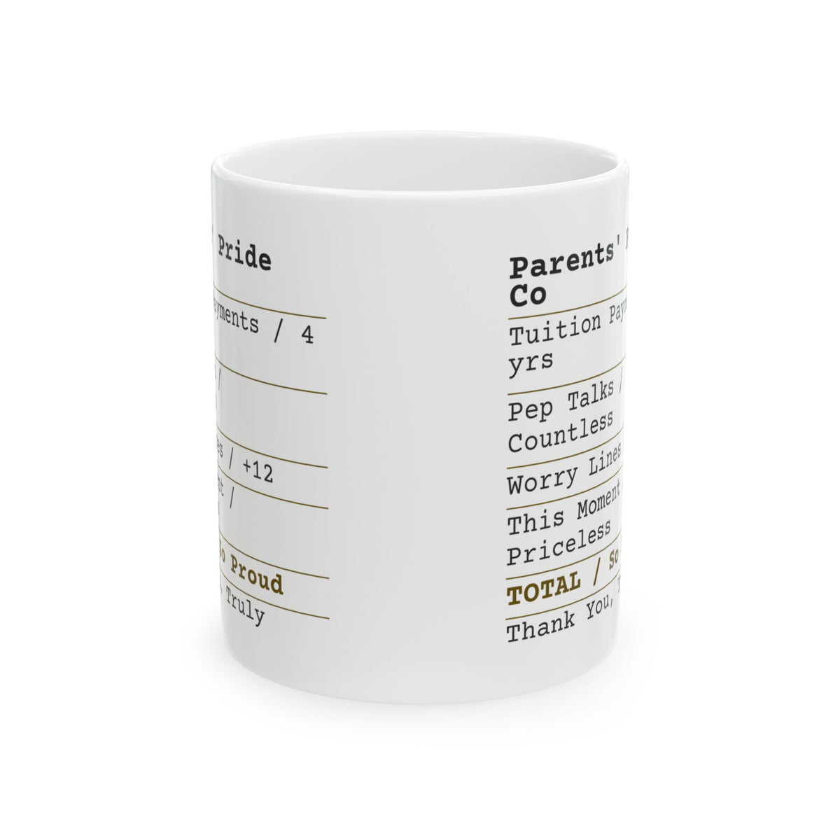 Funny Graduation Coffee Mug Parents Pride Receipt For Mom Dad