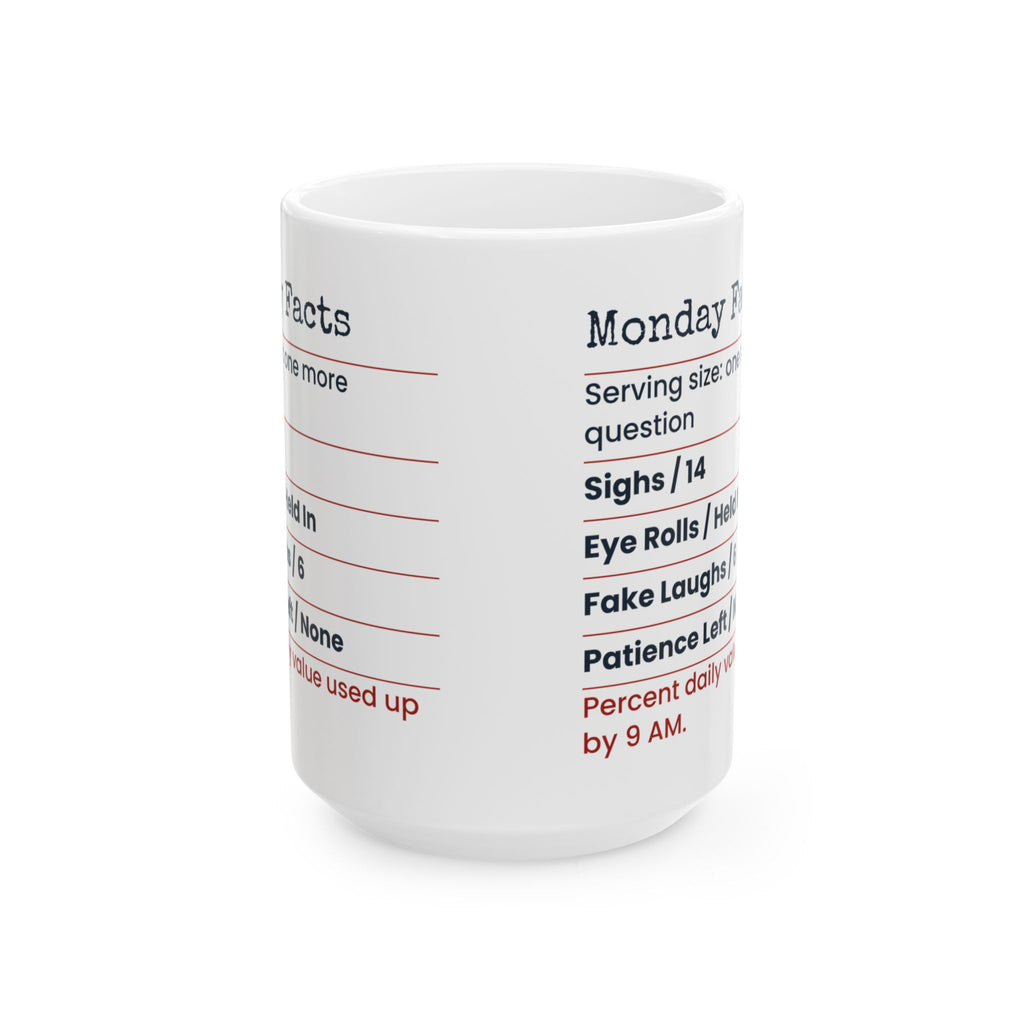 Funny Sarcastic Coffee Mug Monday Facts Label For Coworkers