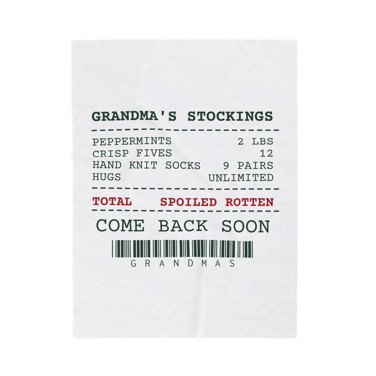 Funny Grandma Christmas Throw Blanket Grandma's Stocking Receipt