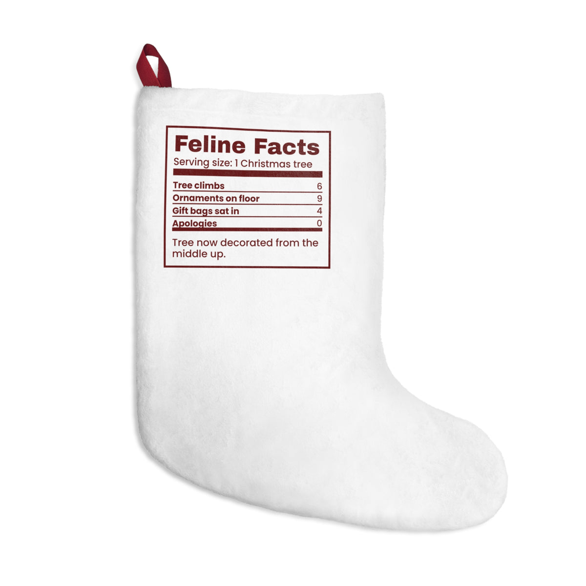 Funny Christmas Cat Christmas Stocking Feline Facts Nutrition Label
