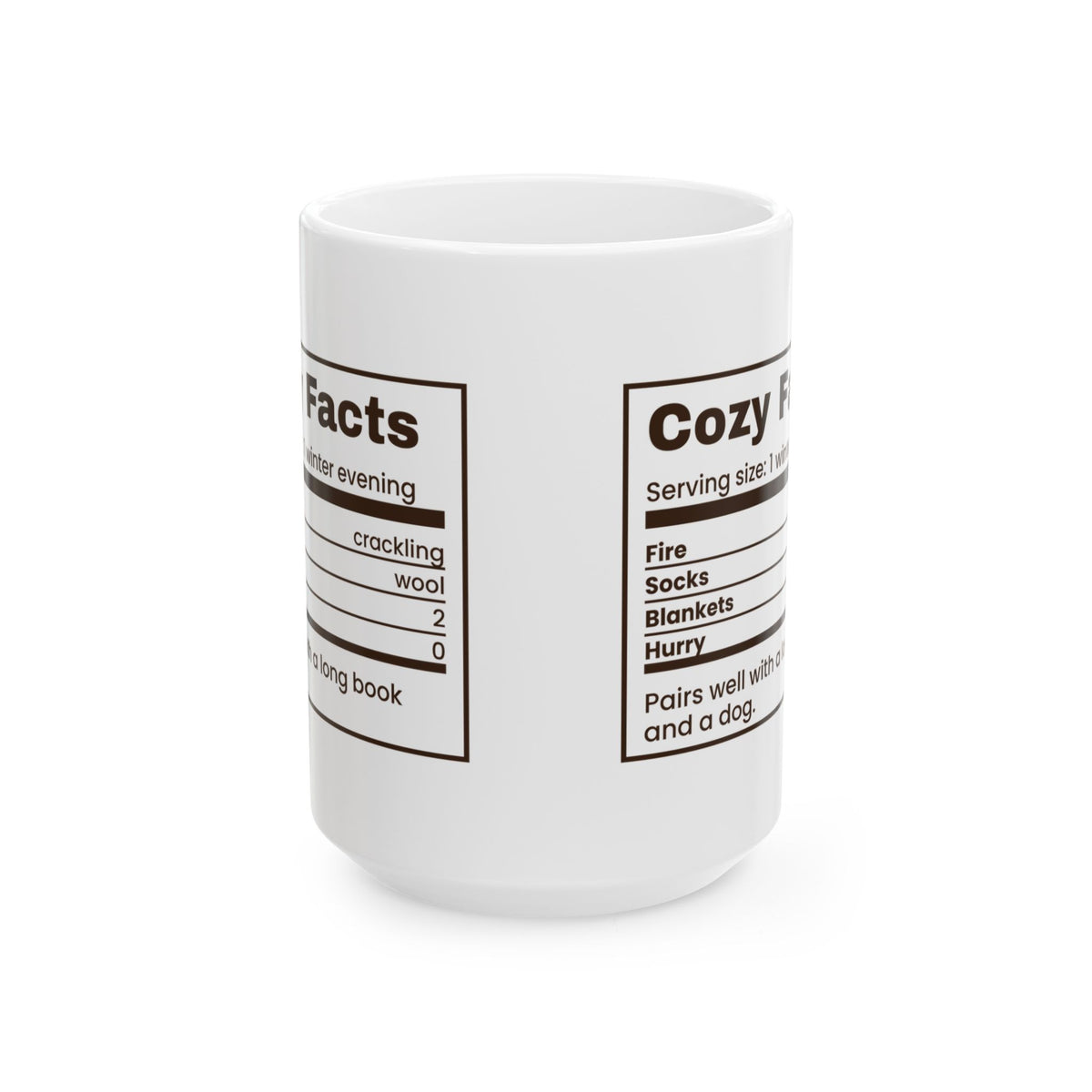 Christmas Coffee Mug Cozy Facts Nutrition Label Winter Evening