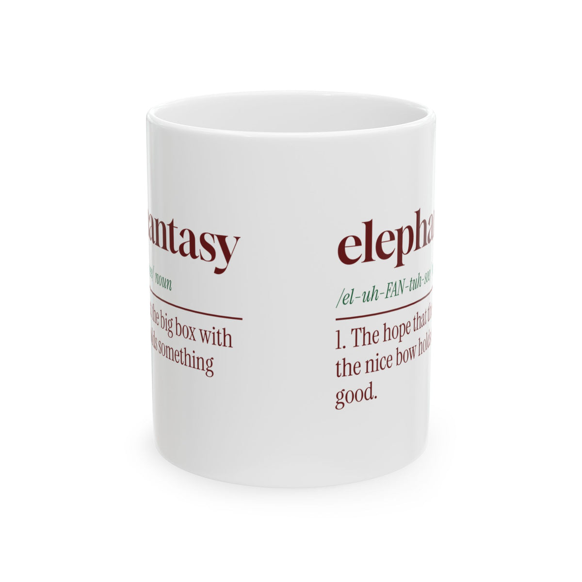 Funny White Elephant Coffee Mug Elephantasy Dictionary Definition
